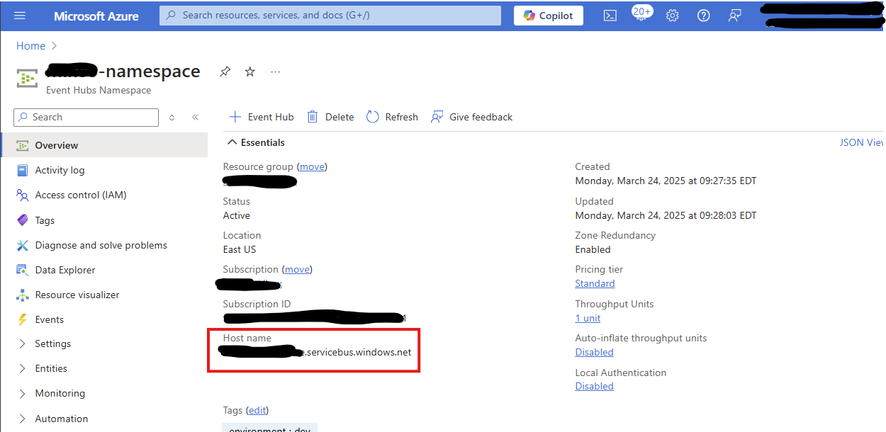 event hub hostname