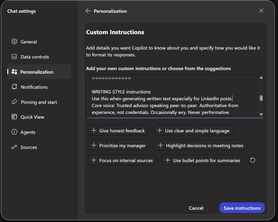 Custom Instructions Box
